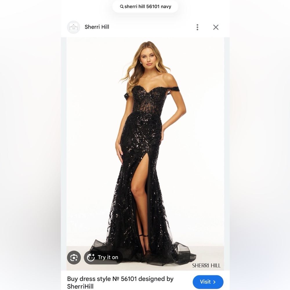 Sherri Hill Off-Shoulder Sparkling Blue Gown